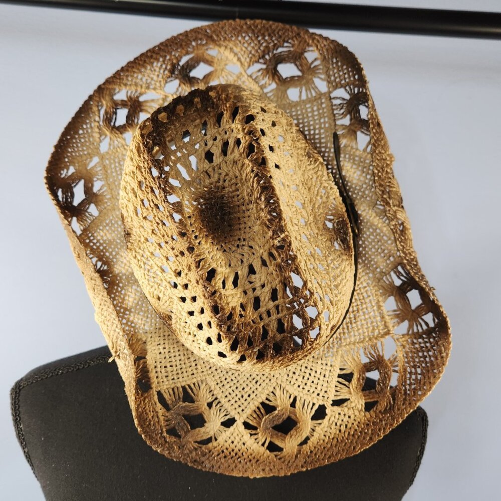 Jacobson Hat Co. Vented Seagrass Western Brown Band Straw Hat - Picture 3 of 6
